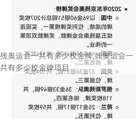 残奥运会一共有多少枚金牌,残奥运会一共有多少枚金牌项目