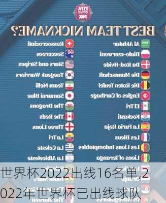 世界杯2022出线16名单,2022年世界杯已出线球队