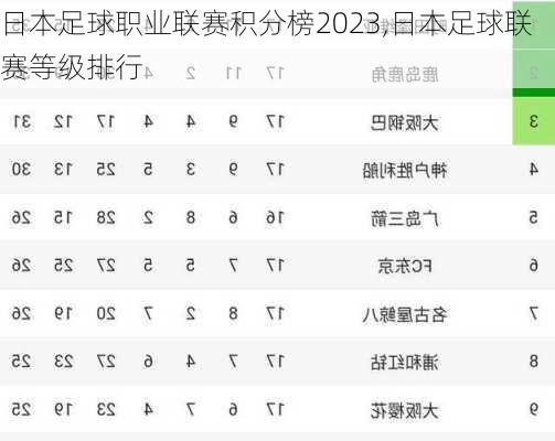 日本足球职业联赛积分榜2023,日本足球联赛等级排行
