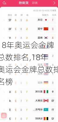 18年奥运会金牌总数排名,18年奥运会金牌总数排名榜