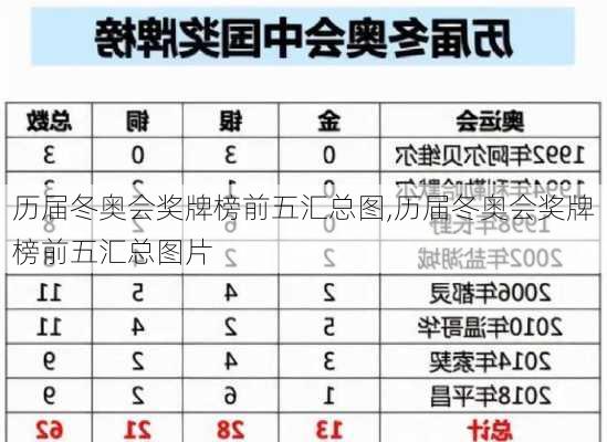 历届冬奥会奖牌榜前五汇总图,历届冬奥会奖牌榜前五汇总图片