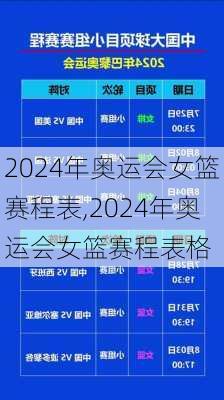 2024年奥运会女篮赛程表,2024年奥运会女篮赛程表格