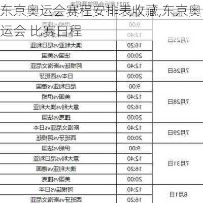 东京奥运会赛程安排表收藏,东京奥运会 比赛日程