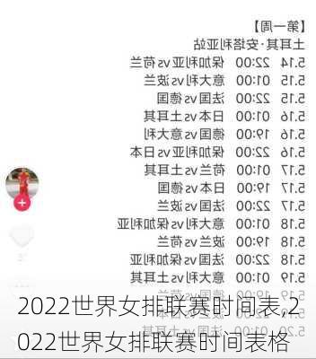 2022世界女排联赛时间表,2022世界女排联赛时间表格