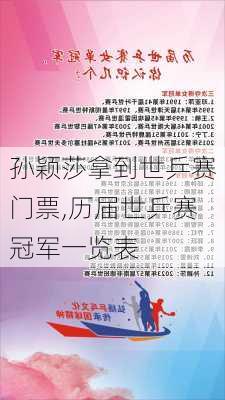 孙颖莎拿到世乒赛门票,历届世乒赛冠军一览表