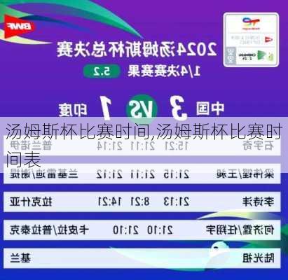 汤姆斯杯比赛时间,汤姆斯杯比赛时间表