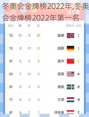 冬奥会金牌榜2022年,冬奥会金牌榜2022年第一名