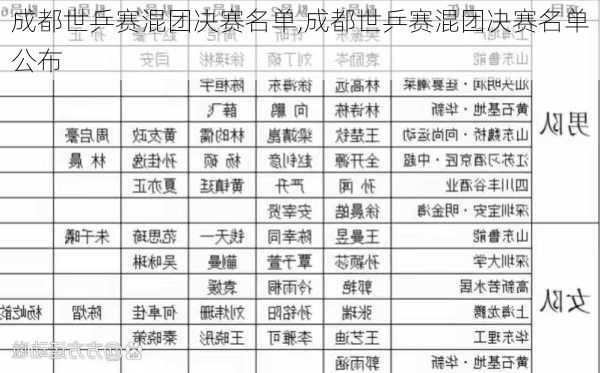 成都世乒赛混团决赛名单,成都世乒赛混团决赛名单公布