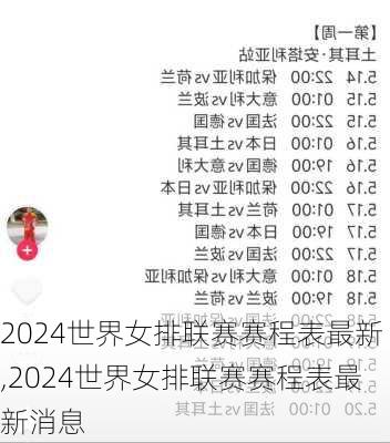 2024世界女排联赛赛程表最新,2024世界女排联赛赛程表最新消息