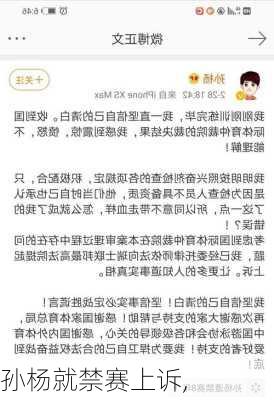 孙杨就禁赛上诉,