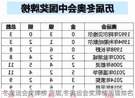 冬奥运会奖牌榜 历届,冬奥运会奖牌榜历届排名