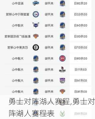 勇士对阵湖人赛程,勇士对阵湖人赛程表