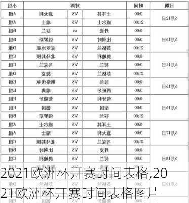 2021欧洲杯开赛时间表格,2021欧洲杯开赛时间表格图片