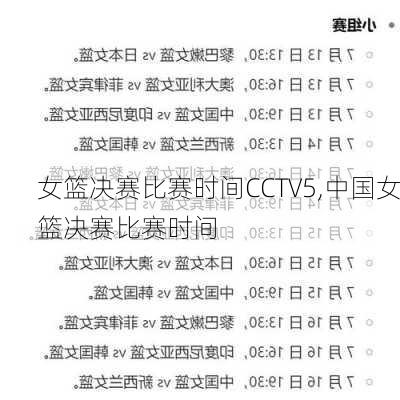女篮决赛比赛时间CCTV5,中国女篮决赛比赛时间