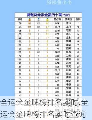全运会金牌榜排名实时,全运会金牌榜排名实时查询