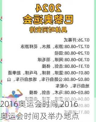 2016奥运会时间,2016奥运会时间及举办地点