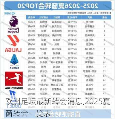 欧洲足坛最新转会消息,2025夏窗转会一览表