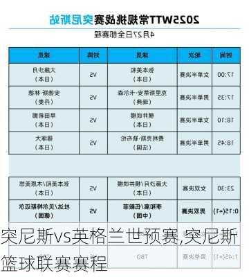 突尼斯vs英格兰世预赛,突尼斯篮球联赛赛程