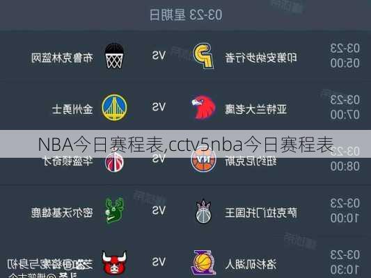 NBA今日赛程表,cctv5nba今日赛程表