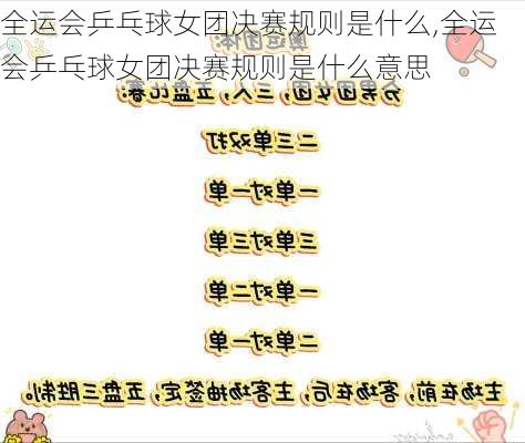 全运会乒乓球女团决赛规则是什么,全运会乒乓球女团决赛规则是什么意思