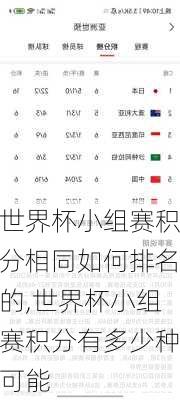 世界杯小组赛积分相同如何排名的,世界杯小组赛积分有多少种可能