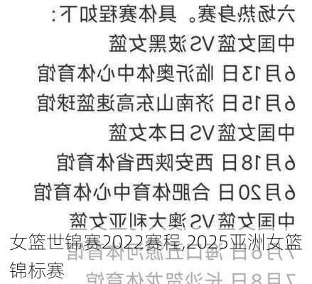 女篮世锦赛2022赛程,2025亚洲女篮锦标赛