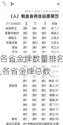 各省金牌数量排名,各省金牌总数