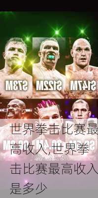世界拳击比赛最高收入,世界拳击比赛最高收入是多少