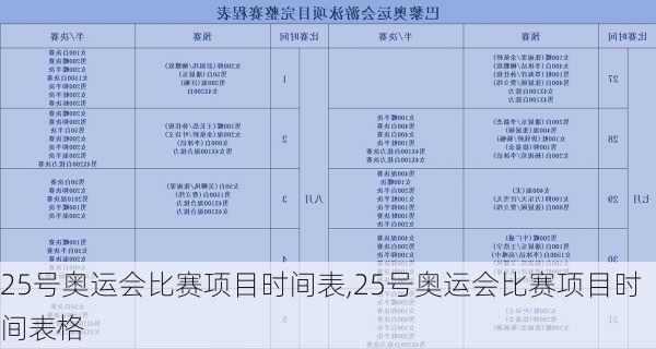 25号奥运会比赛项目时间表,25号奥运会比赛项目时间表格