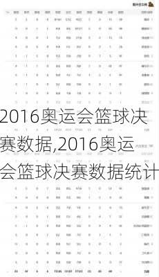 2016奥运会篮球决赛数据,2016奥运会篮球决赛数据统计