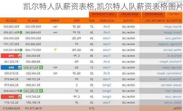 凯尔特人队薪资表格,凯尔特人队薪资表格图片